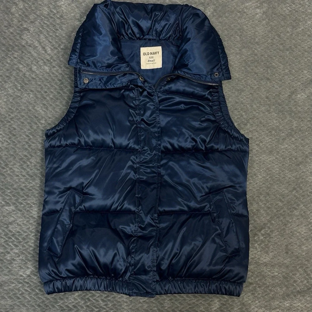 Old Navy Puffer Vest Jacket Womens Size S Blue Full Zipper Sleeveless 100% Nylon